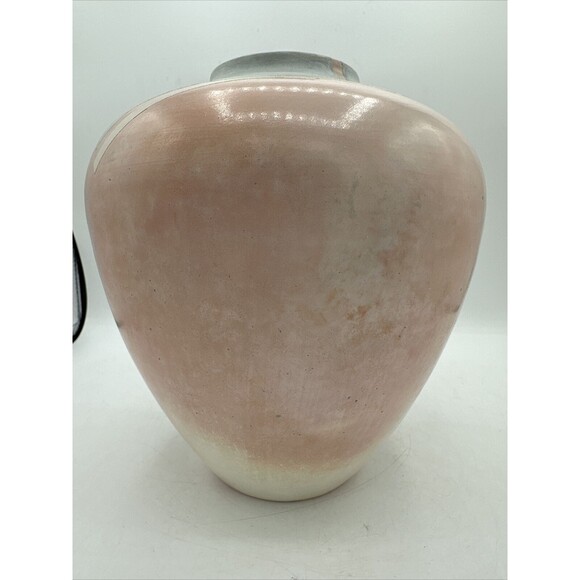 Vintage Bettye Barclay Vase Pot Pottery Large Pink White Blue 8” Handmade Signed - Picture 7 of 15